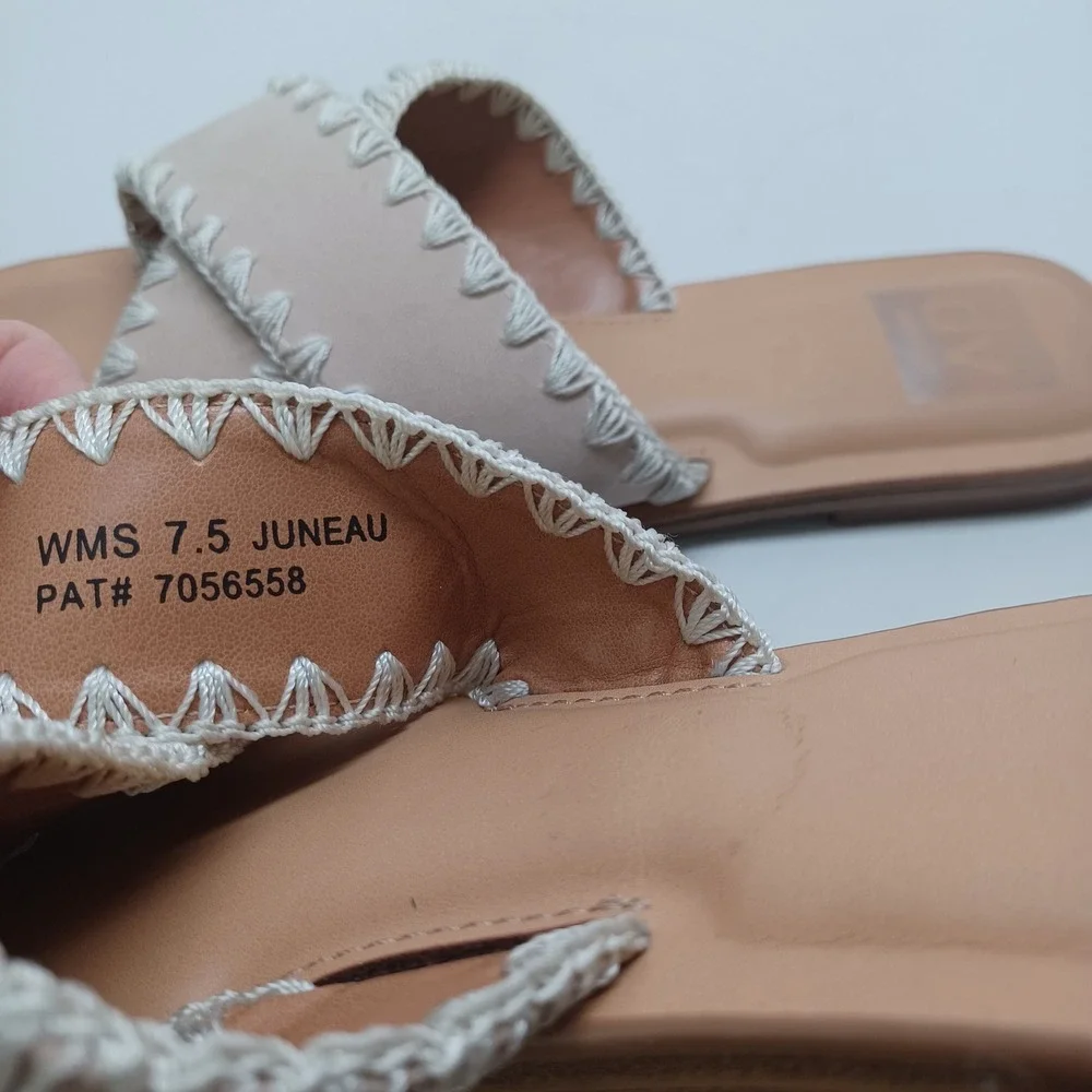 DV‎ Dolce Vita Juneau Nude Beige Whipstitch Crisscross Slide Sandals Womens 7.5